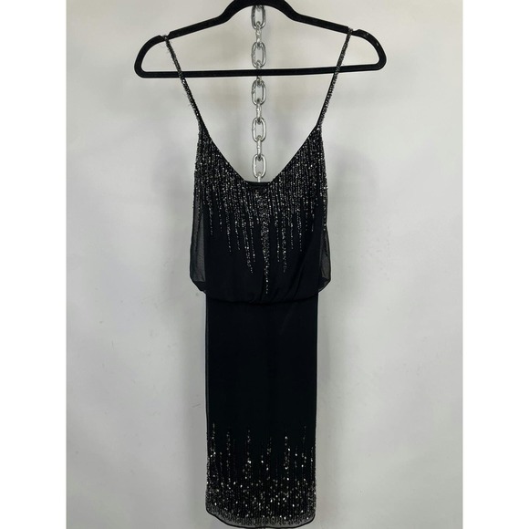 Yumi Kim Black Beaded‎ Spaghetti Strap Mini Dress Size Medium - Picture 2 of 9